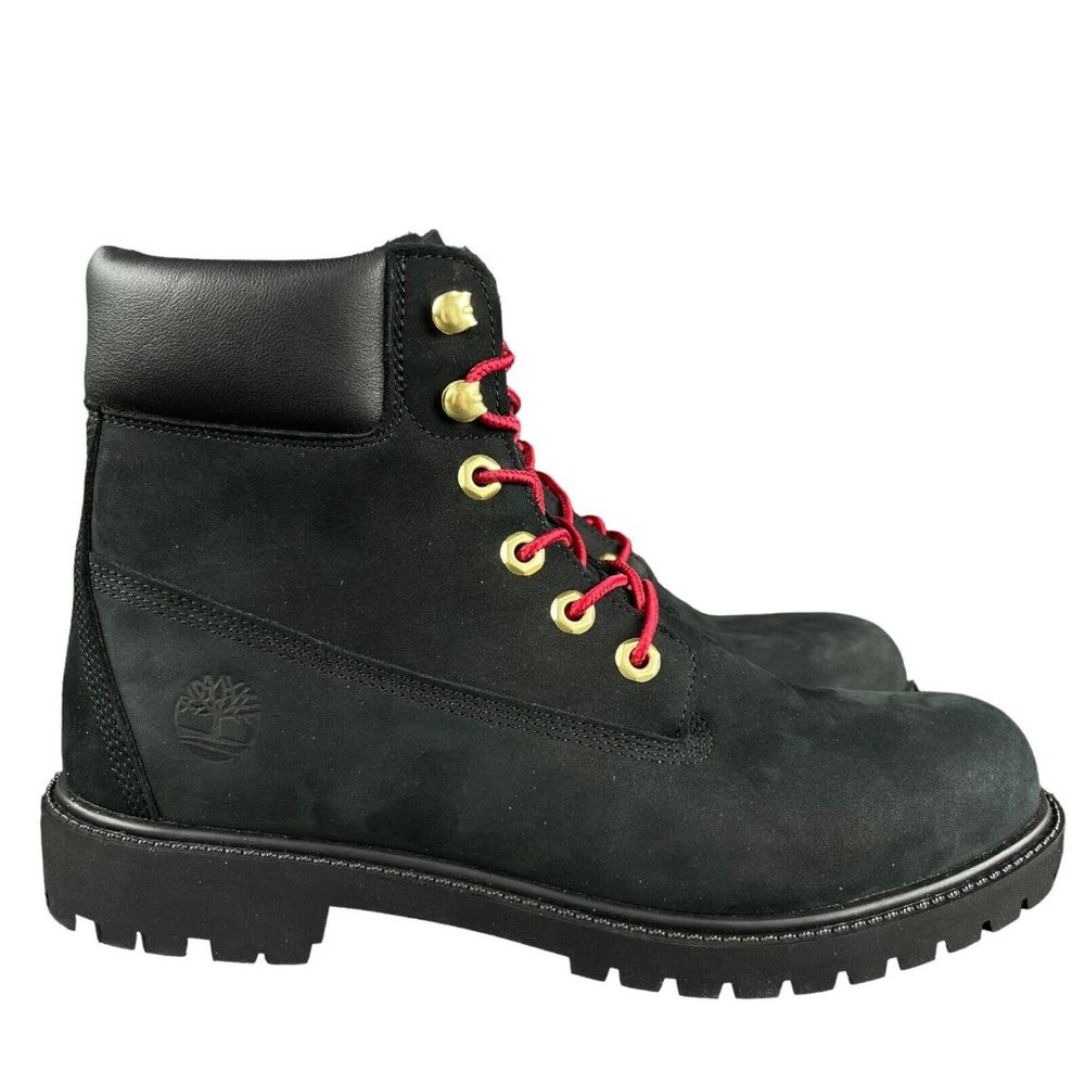 Timberland Heritage 6" Black Red Nubuck Waterproof Boots Women's Size 9.5 M